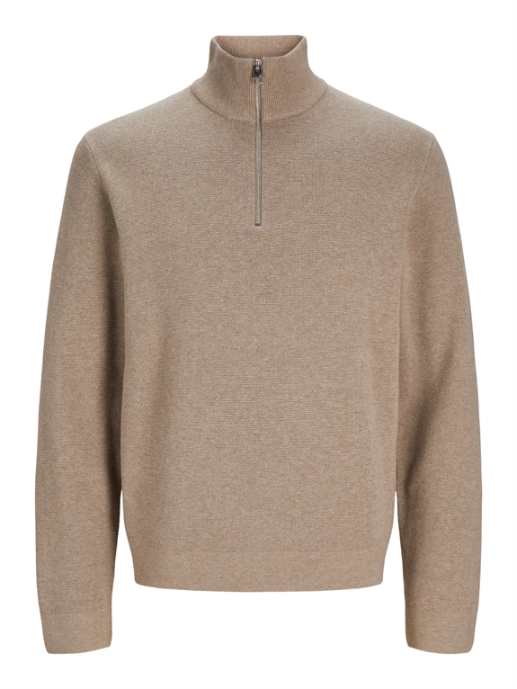 Jack & Jones Milano Stitch Knit Half Zip - Greige/Melange